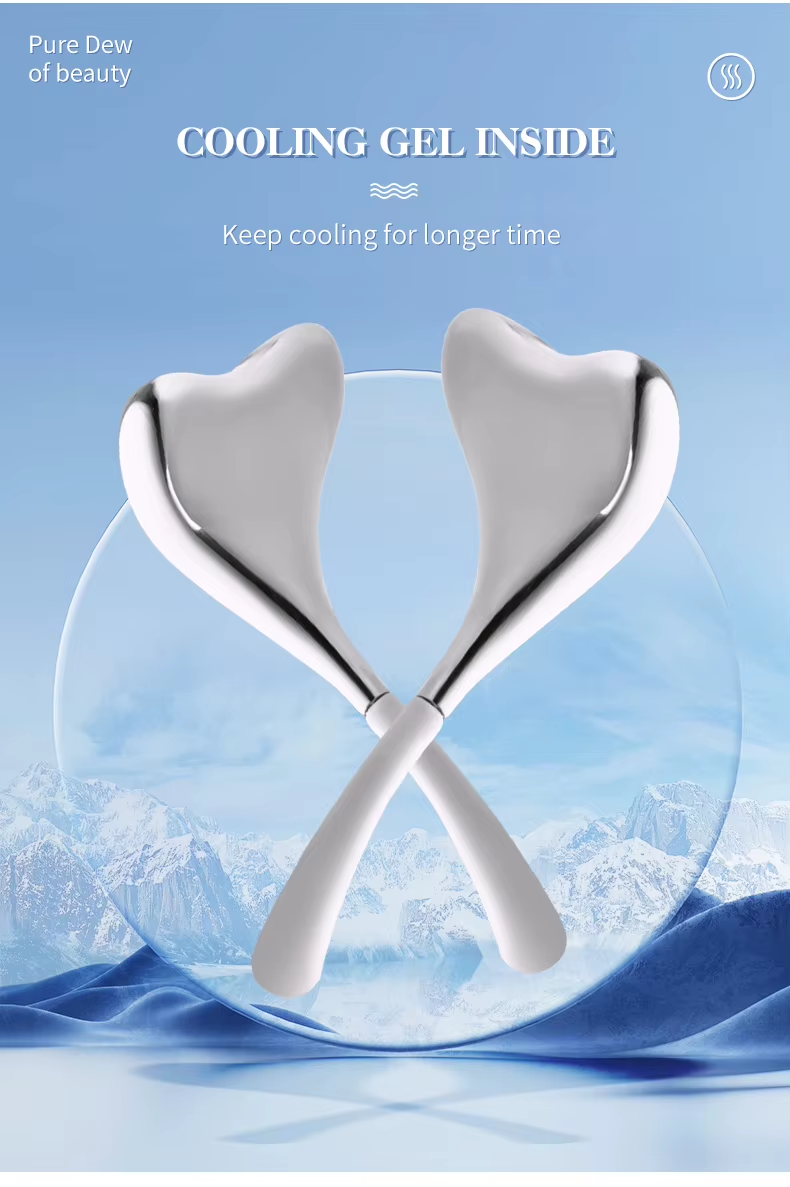 Face Lifting Beauty Metal Heart Shape Stainless Steel Ice Globes Cryo Gua Sha Cooling Massage