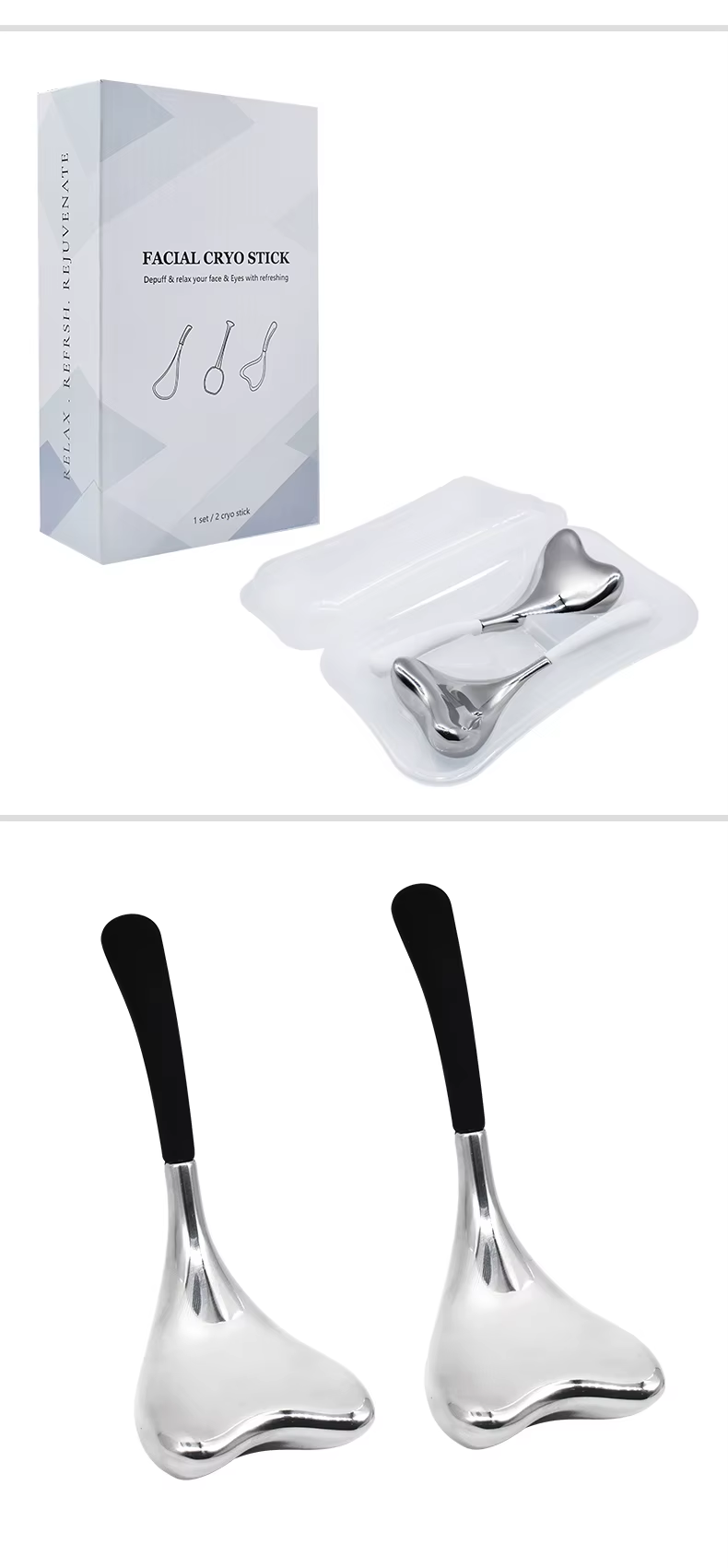 Face Lifting Beauty Metal Heart Shape Stainless Steel Ice Globes Cryo Gua Sha Cooling Massage