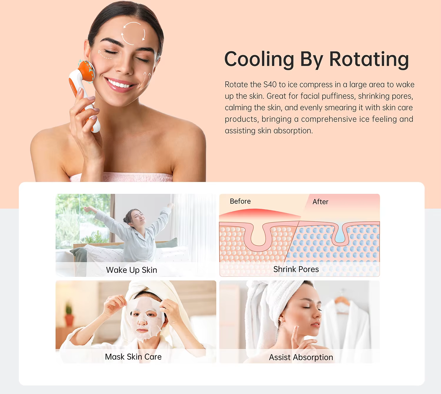 Ice Roller Face Massager Steel Derma Roller Head Home Travel