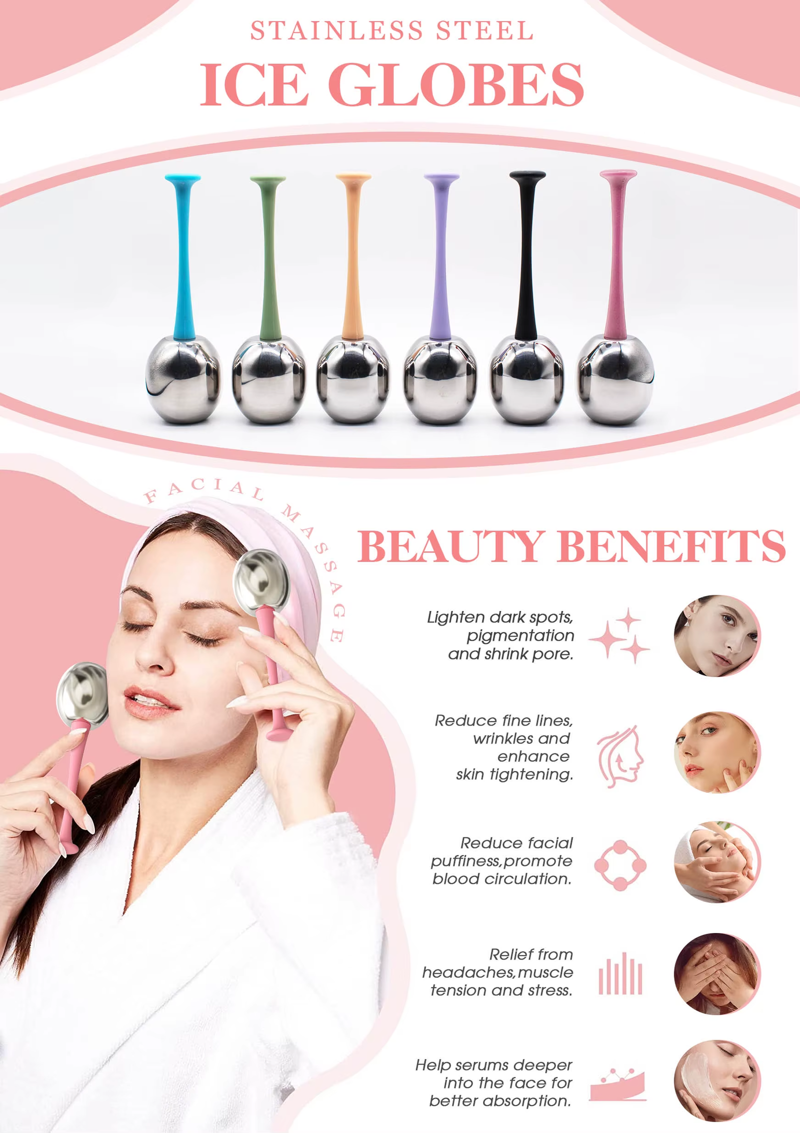 Stainless Steel Cryo Sticks Ice Globes Cooling Facial Massager