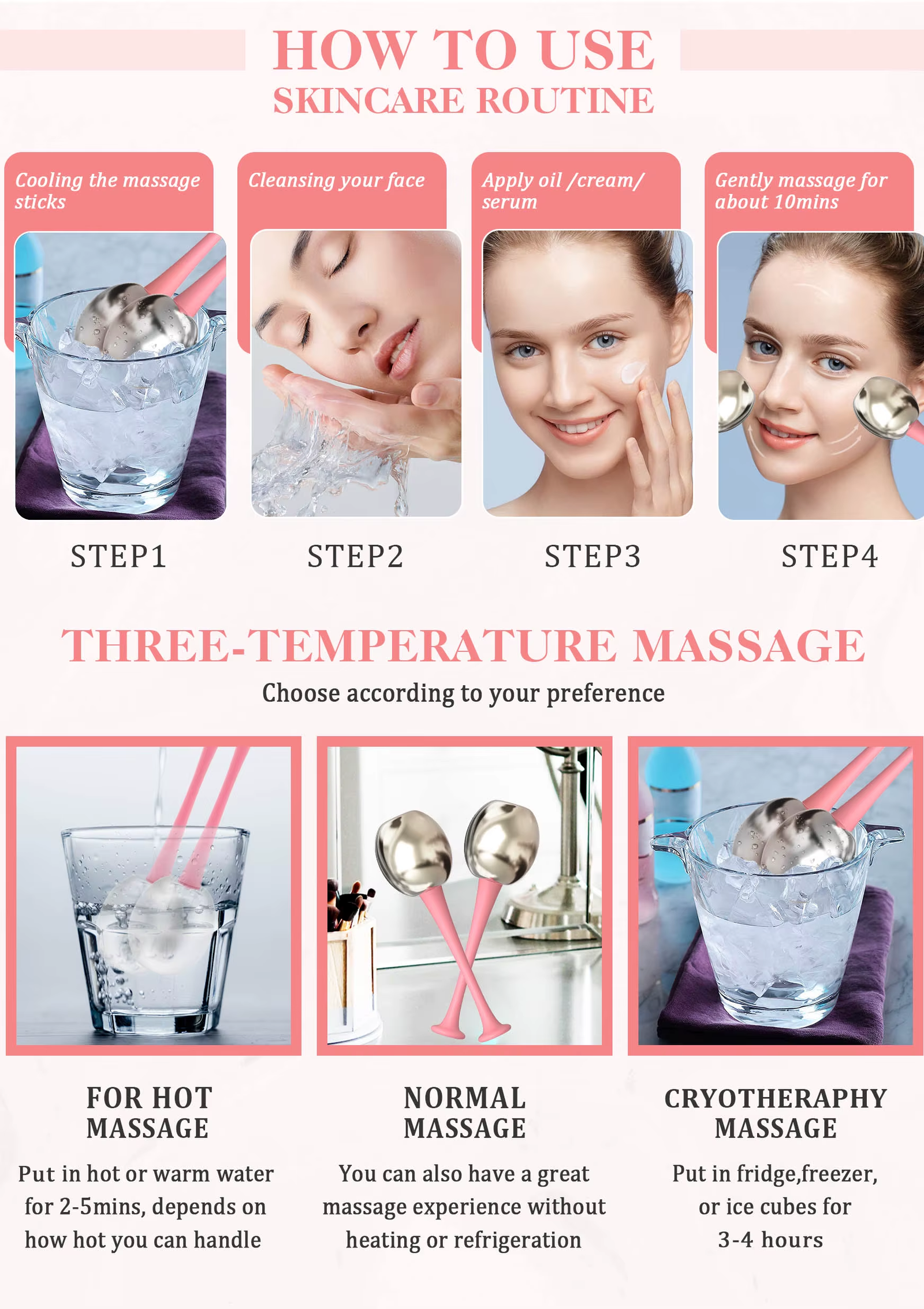 Stainless Steel Cryo Sticks Ice Globes Cooling Facial Massager