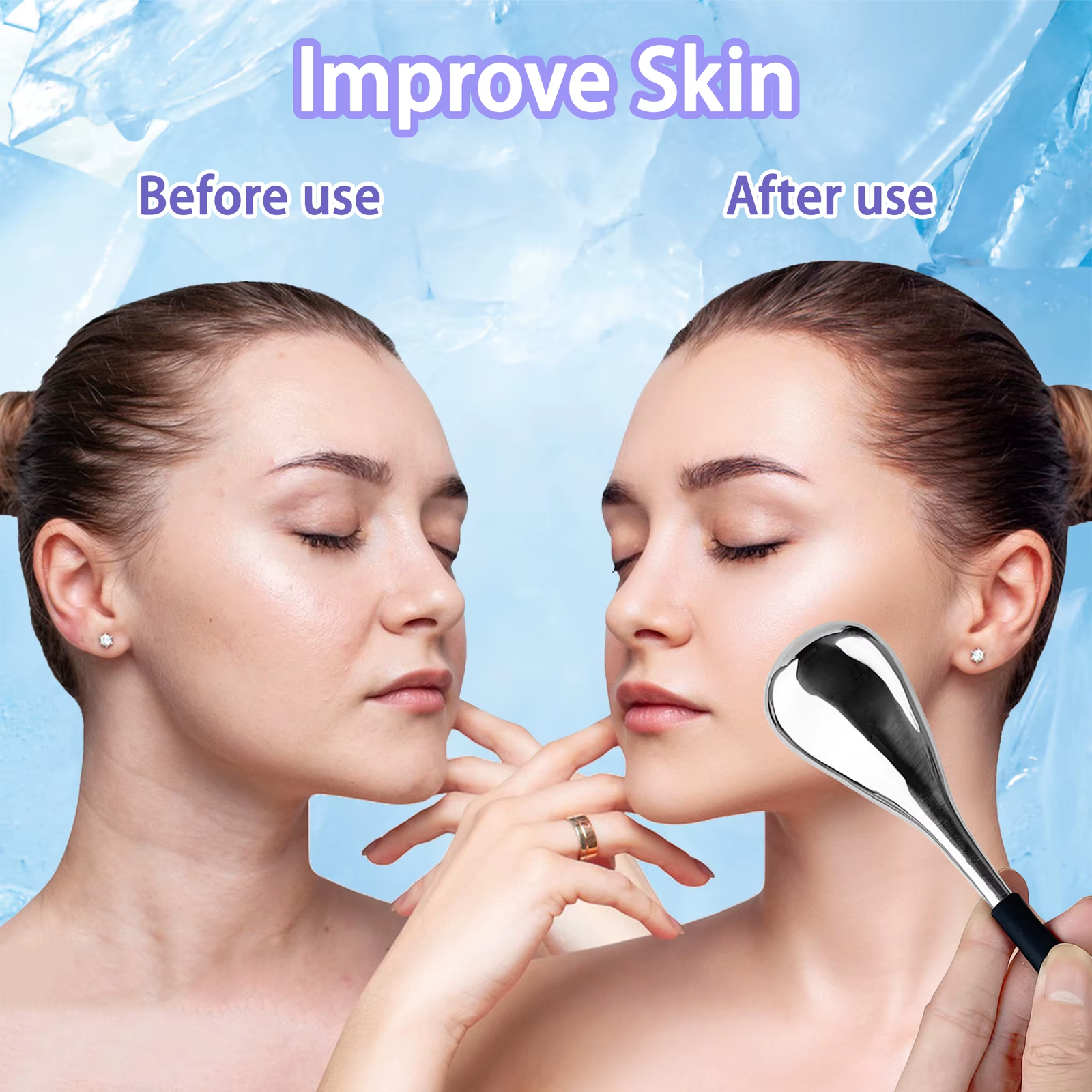 Stainless Steel Ice Globes Facial Ice Roller Massager Face Cooling Tighten Skin