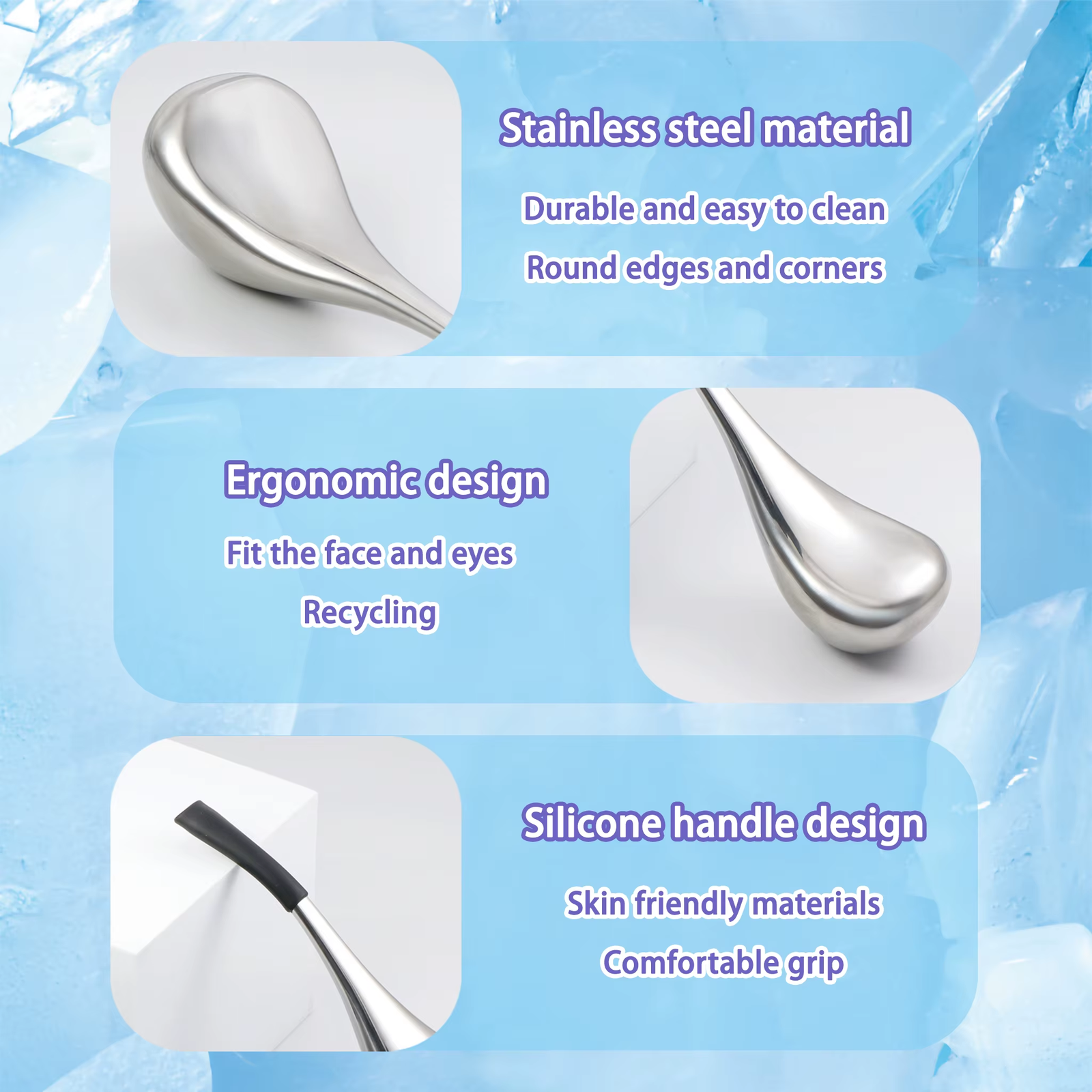 Stainless Steel Ice Globes Facial Ice Roller Massager Face Cooling Tighten Skin