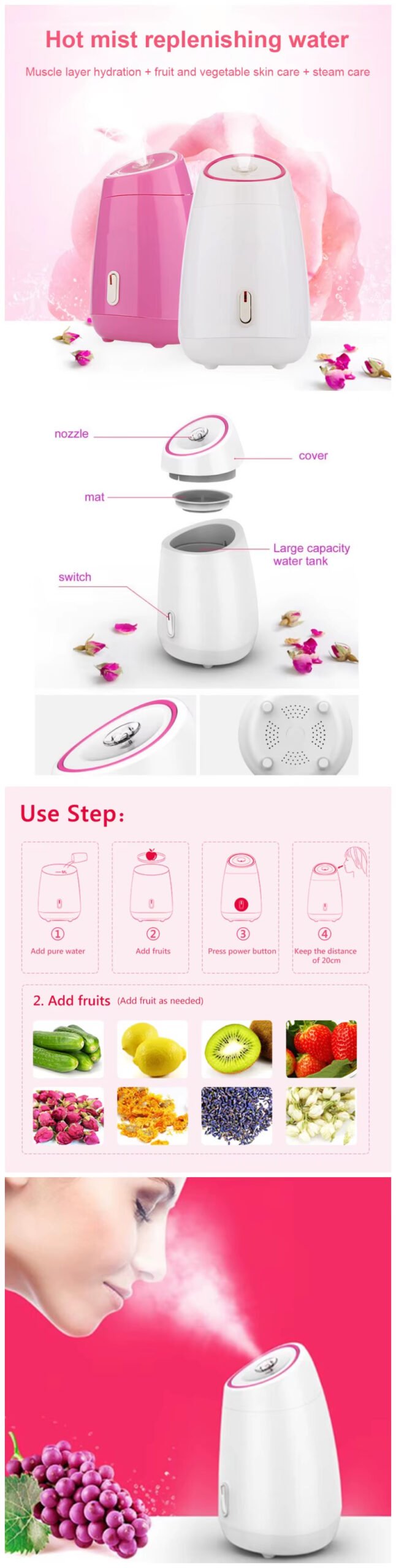Ultrasonic Face Steamer Lady Skin Scrubber Nano Spray Face Steamer