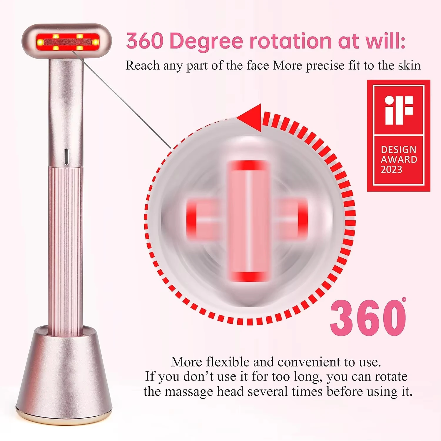 360 Degree Rotation Heat Vibration Led Facial Wand